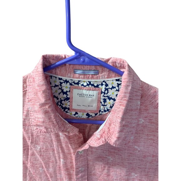 Cactus Man Ricky Singh Mens Size Large Button Up Short Sleeve Palm Tree Heathere - Picture 4 of 5